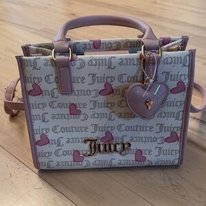 JUICY COUTURE pink heart pecan white I heart juicy mini tote bag-Y2K-Purse-💕